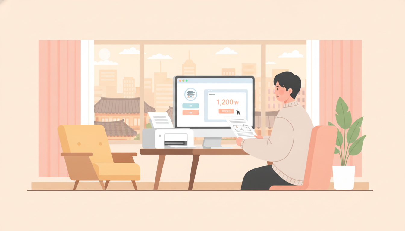 인터넷등기소에서 수수료 결제 후 등기부등본을 출력하는 장면